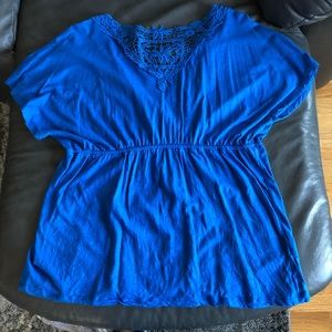 Sonoma Crochet Back V Neck Short Sleeve Shirt